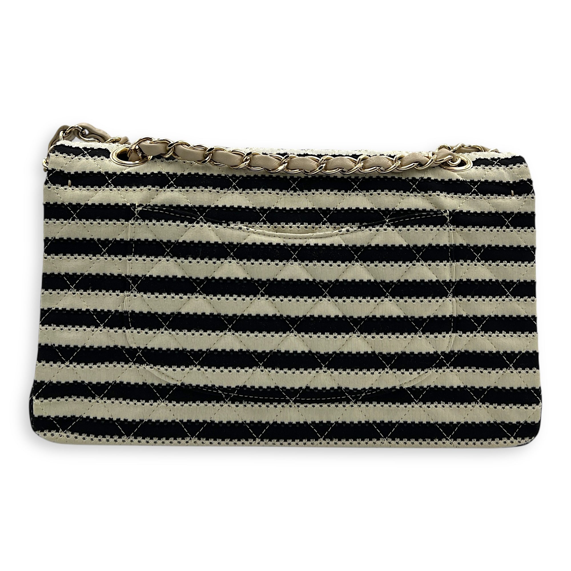 Coco Sailor Flap Black and White Shoulder Bag in Jersey, Silver hardware