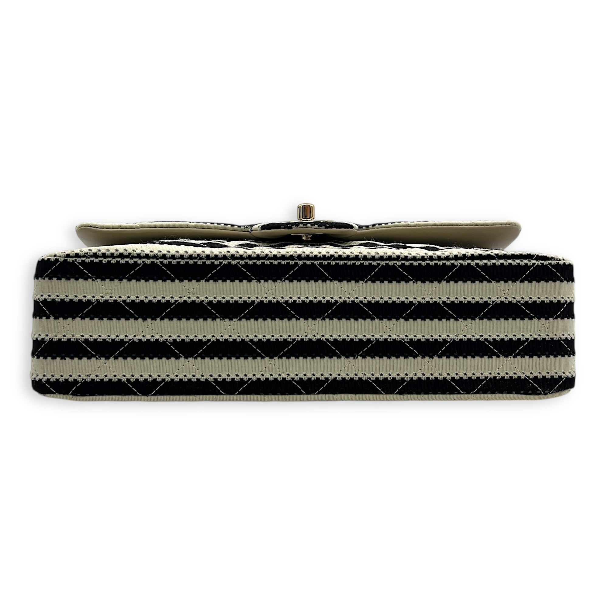 Coco Sailor Flap Black and White Shoulder Bag in Jersey, Silver hardware