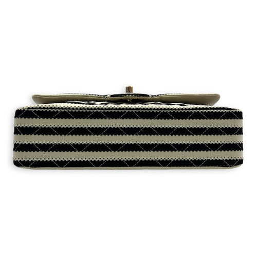 Coco Sailor Flap Black and White Shoulder Bag in Jersey, Silver hardware