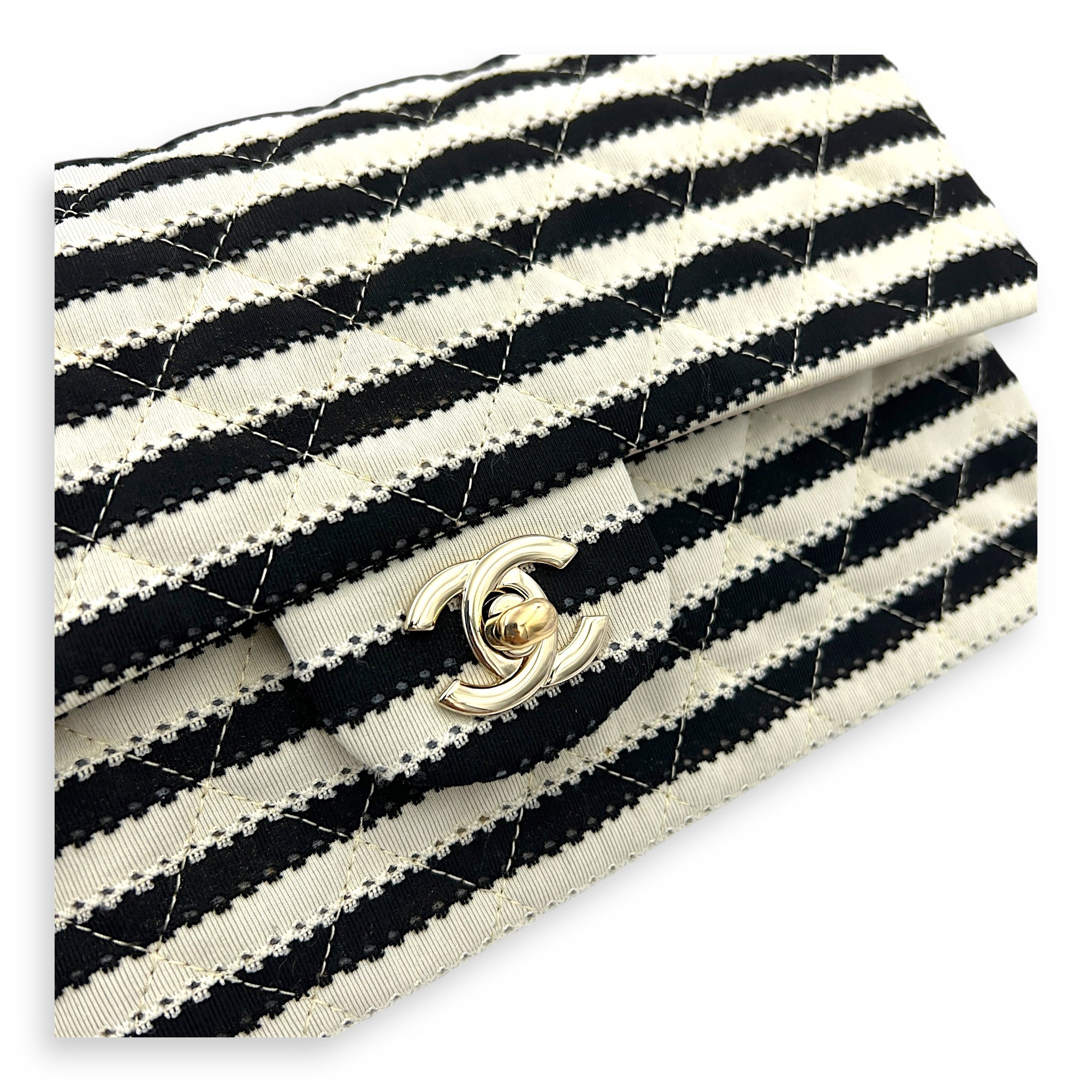 Coco Sailor Flap Black and White Shoulder Bag in Jersey, Silver hardware