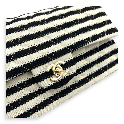 Coco Sailor Flap Black and White Shoulder Bag in Jersey, Silver hardware