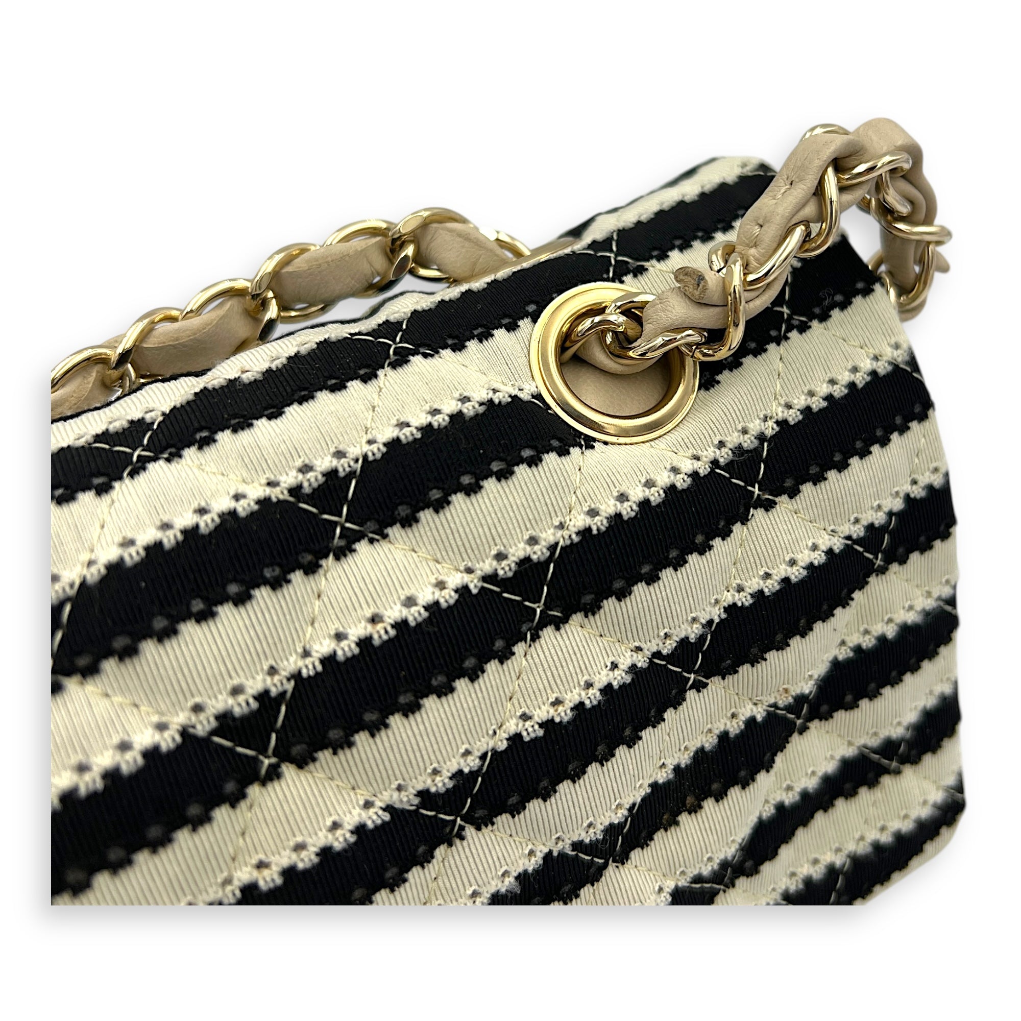 Coco Sailor Flap Black and White Shoulder Bag in Jersey, Silver hardware