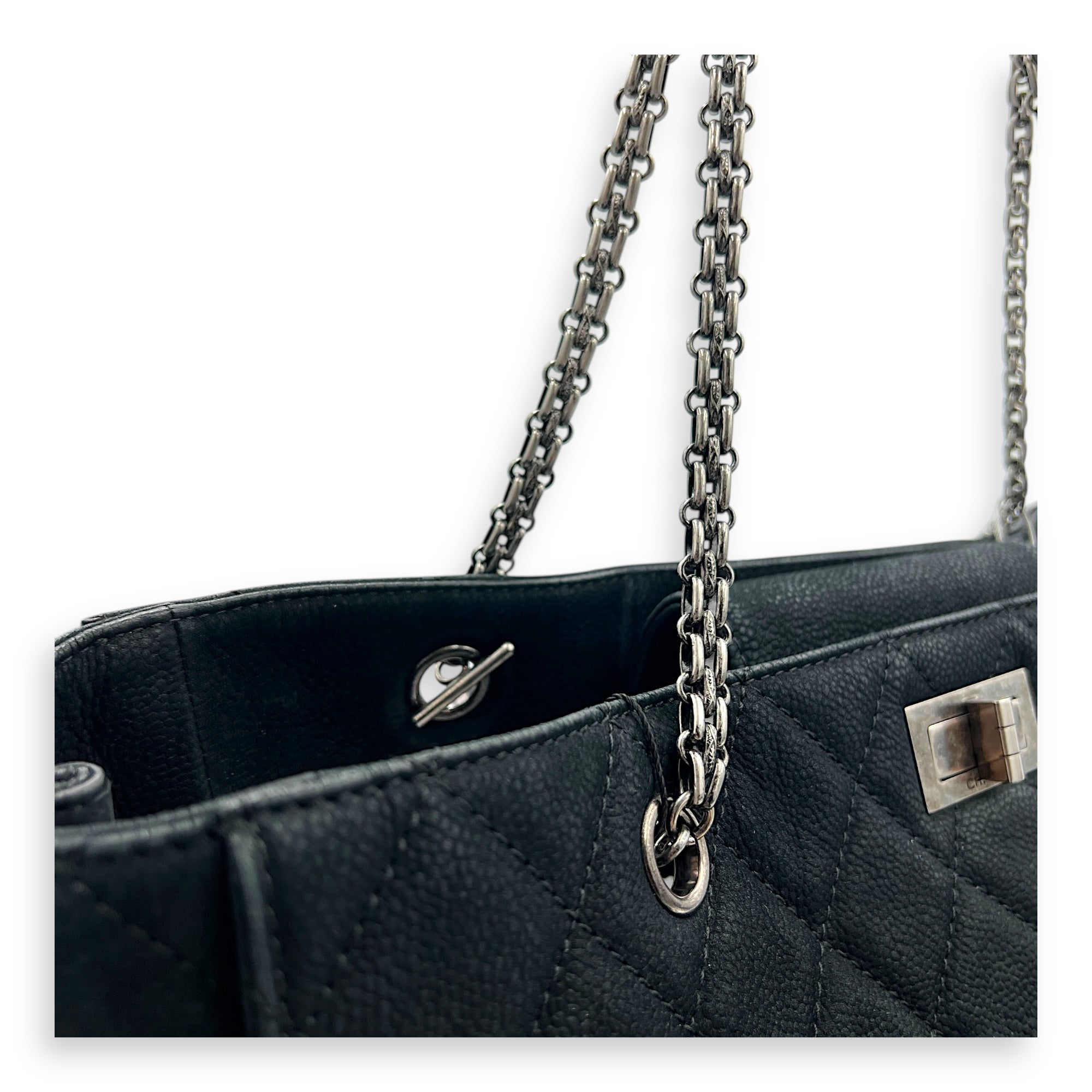 2.55 Black Tote Bag in Nubuck, Ruthenium hardware