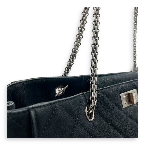 2.55 Black Tote Bag in Nubuck, Ruthenium hardware