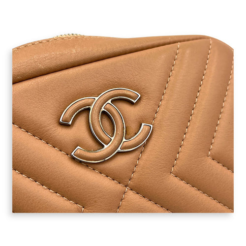 CC Camera Brown Crossbody Bag in Calfskin, Silver hardware