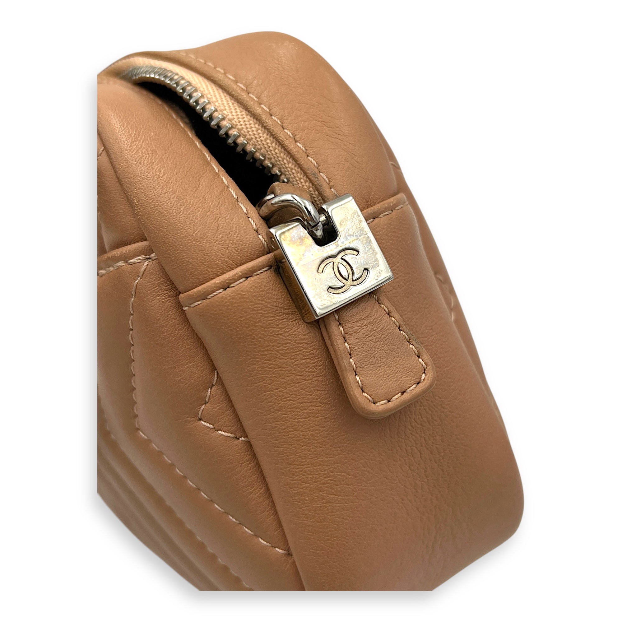 CC Camera Brown Crossbody Bag in Calfskin, Silver hardware