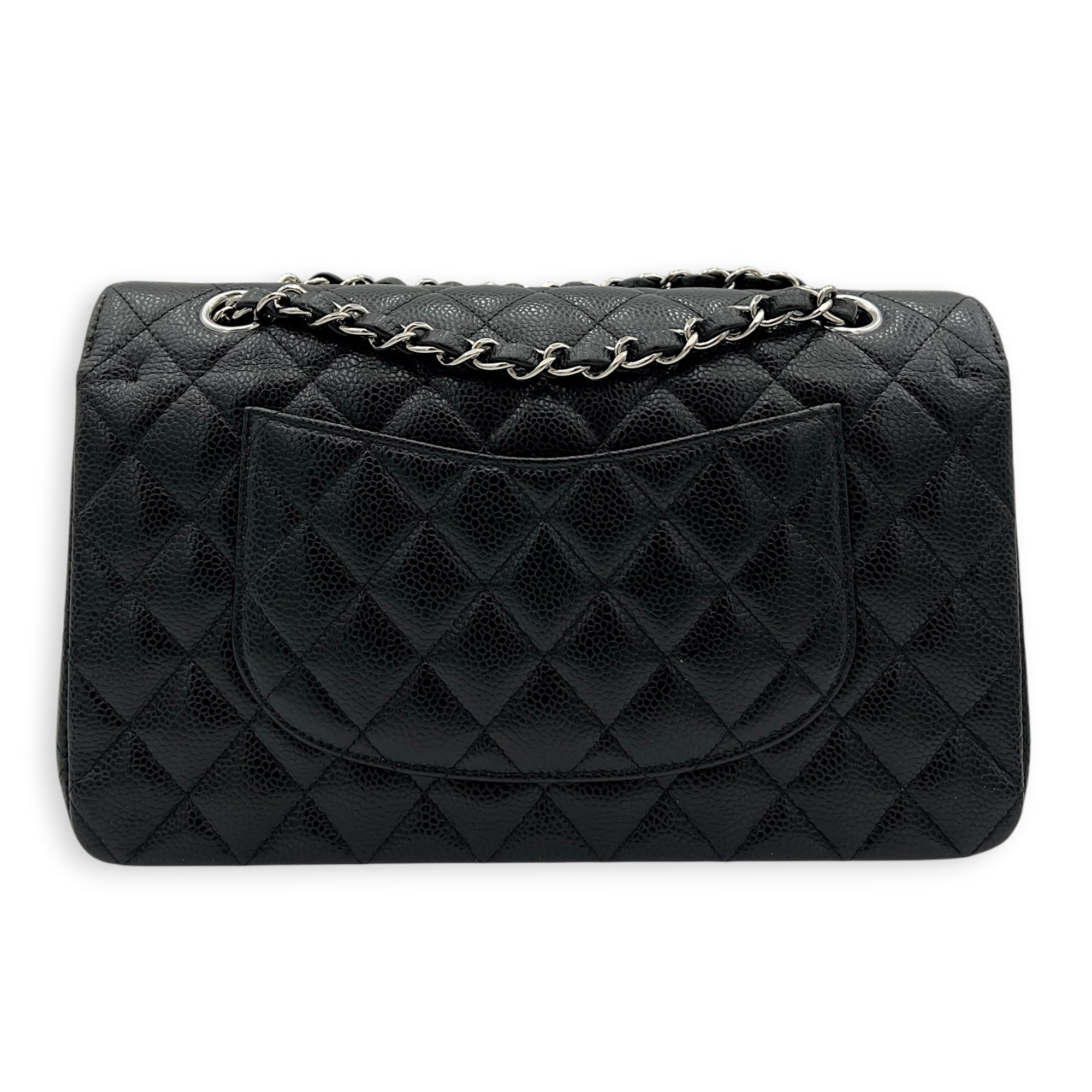 Classic Medium Black Shoulder Bag in Caviar Leather, Gold hardware