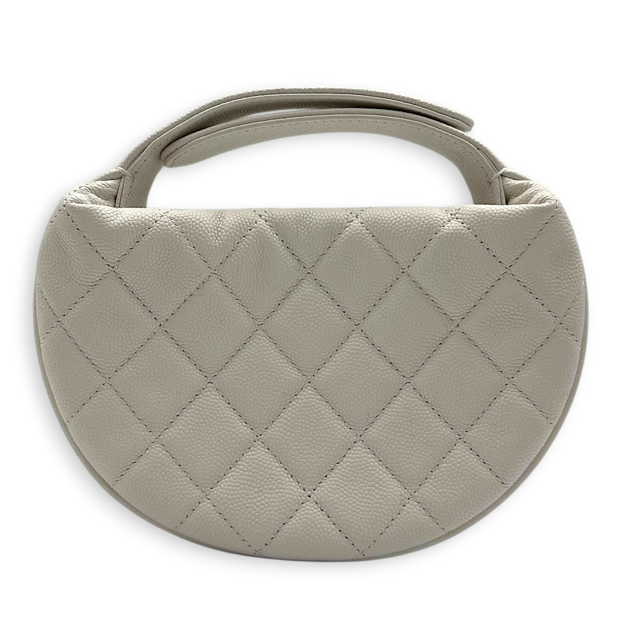 23B Mini Hobo Top Handle Bag White in Caviar Leather, Gold hardware