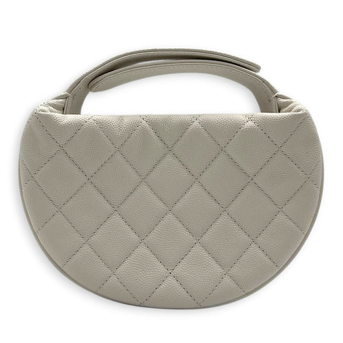23B Mini Hobo Top Handle Bag White in Caviar Leather, Gold hardware