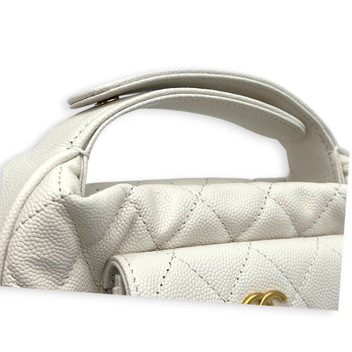 23B Mini Hobo Top Handle Bag White in Caviar Leather, Gold hardware