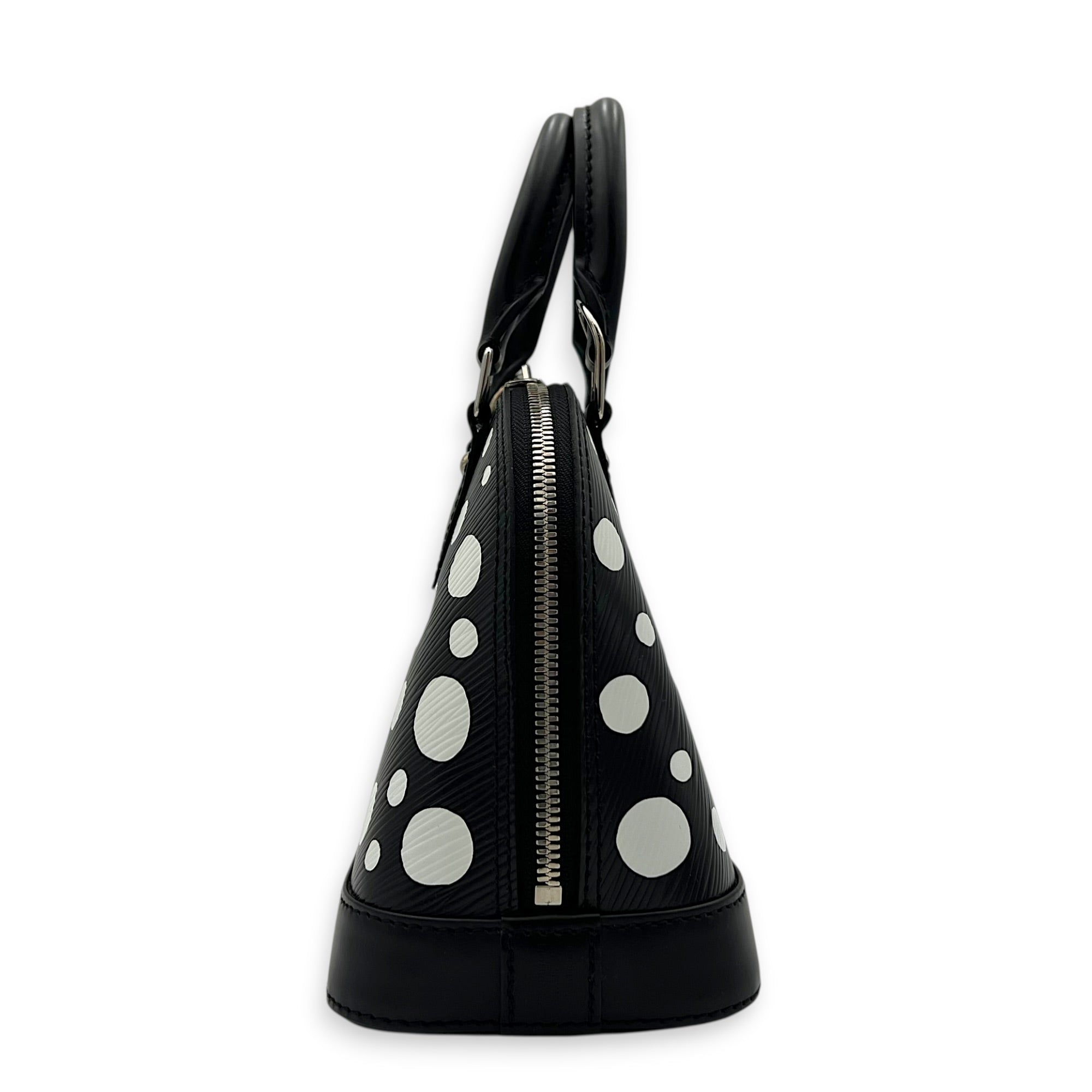 x Yayoi Kusama Alma Black Top Handle Bag in Epi Leather, Silver hardware
