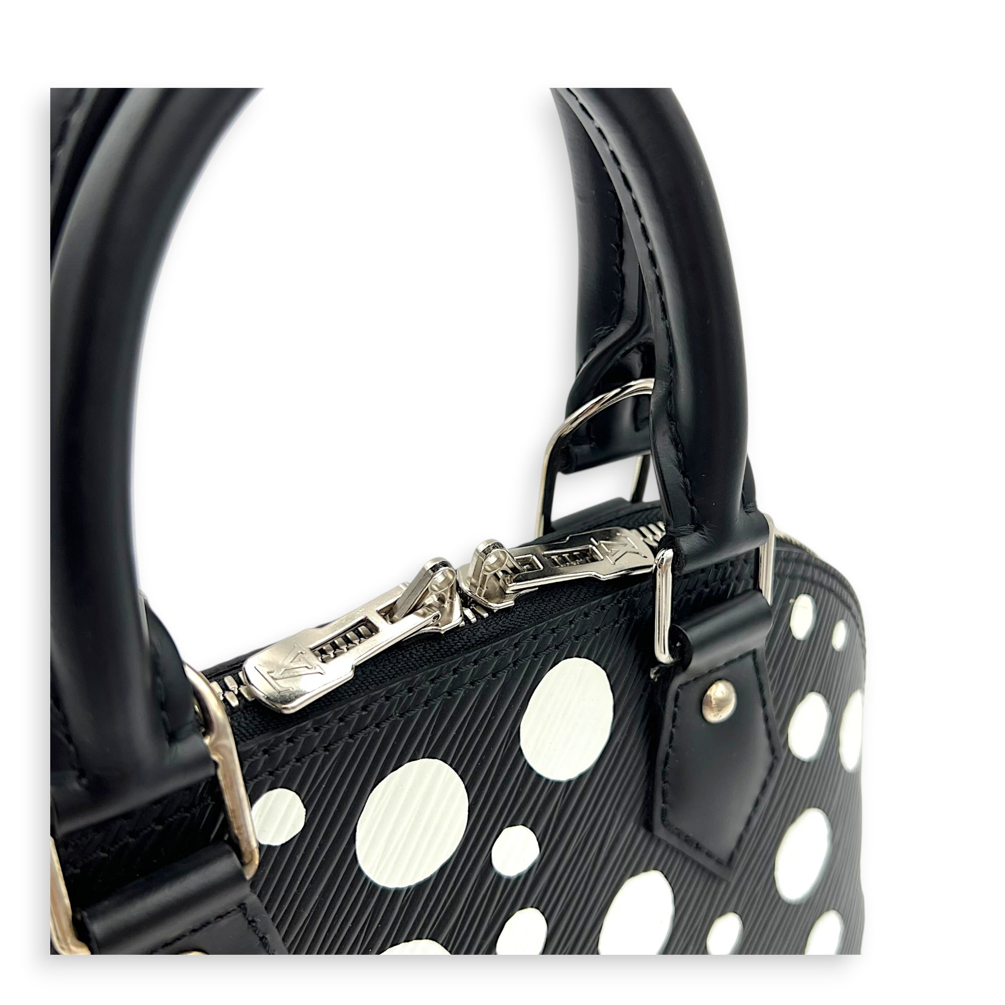 x Yayoi Kusama Alma Black Top Handle Bag in Epi Leather, Silver hardware