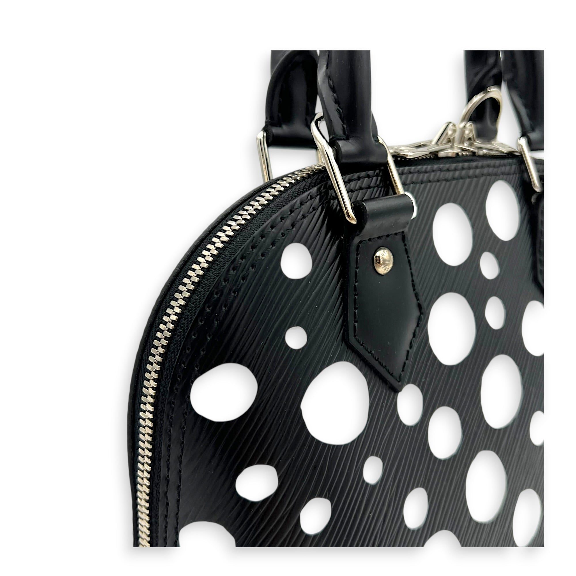 x Yayoi Kusama Alma Black Top Handle Bag in Epi Leather, Silver hardware