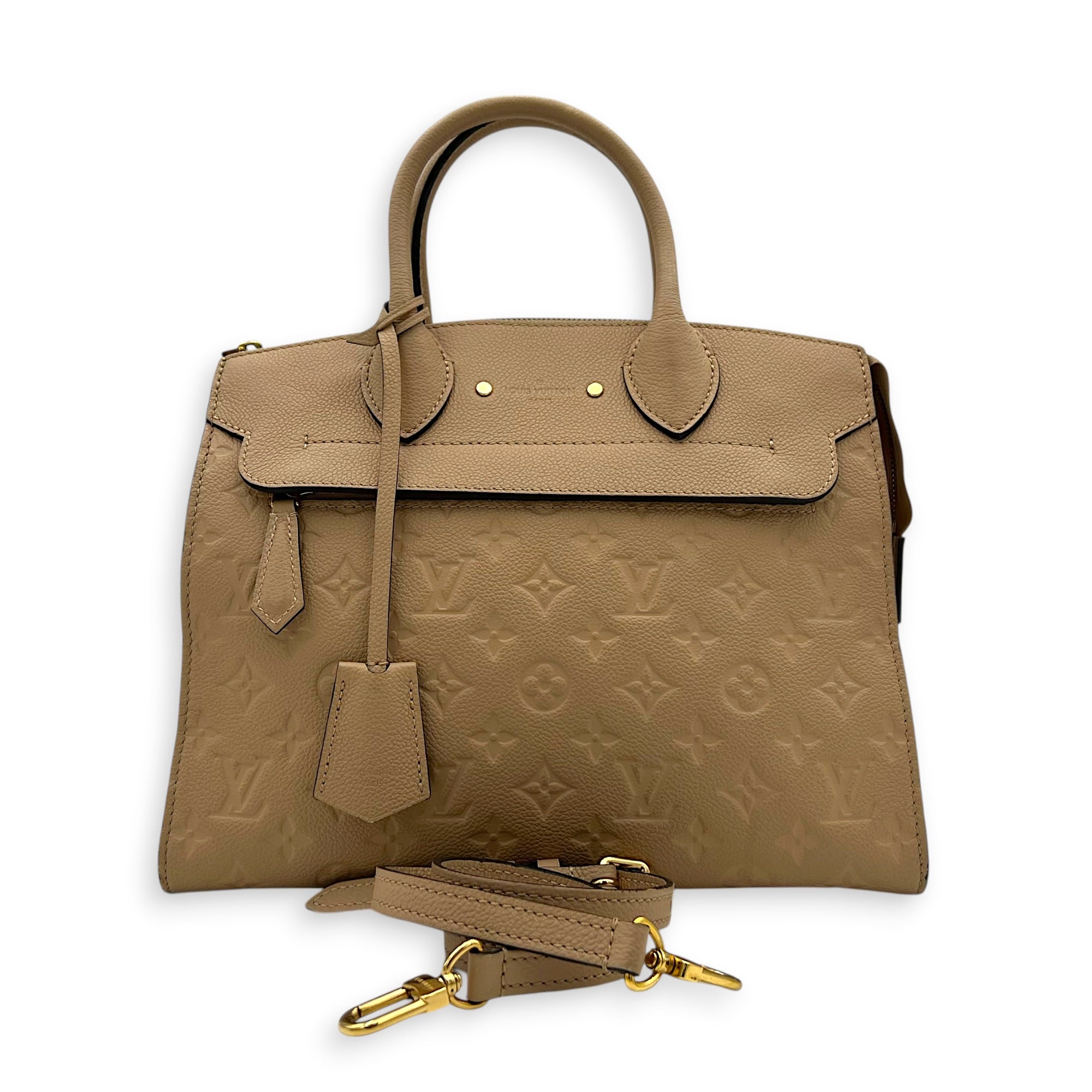 Pont Neuf Top Handle Bag Beige in Empreinte Leather, Gold hardware