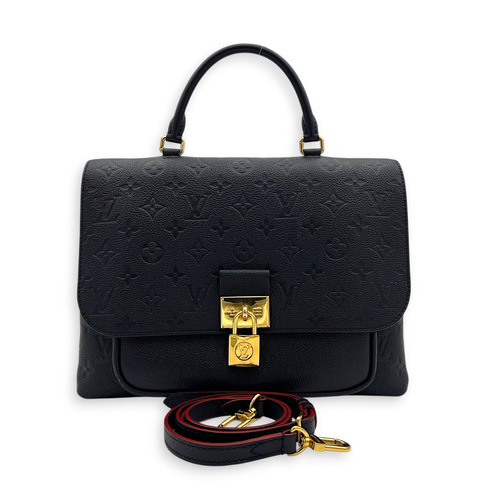 Marignan Top Handle Bag Blue in Empreinte Leather, Gold hardware