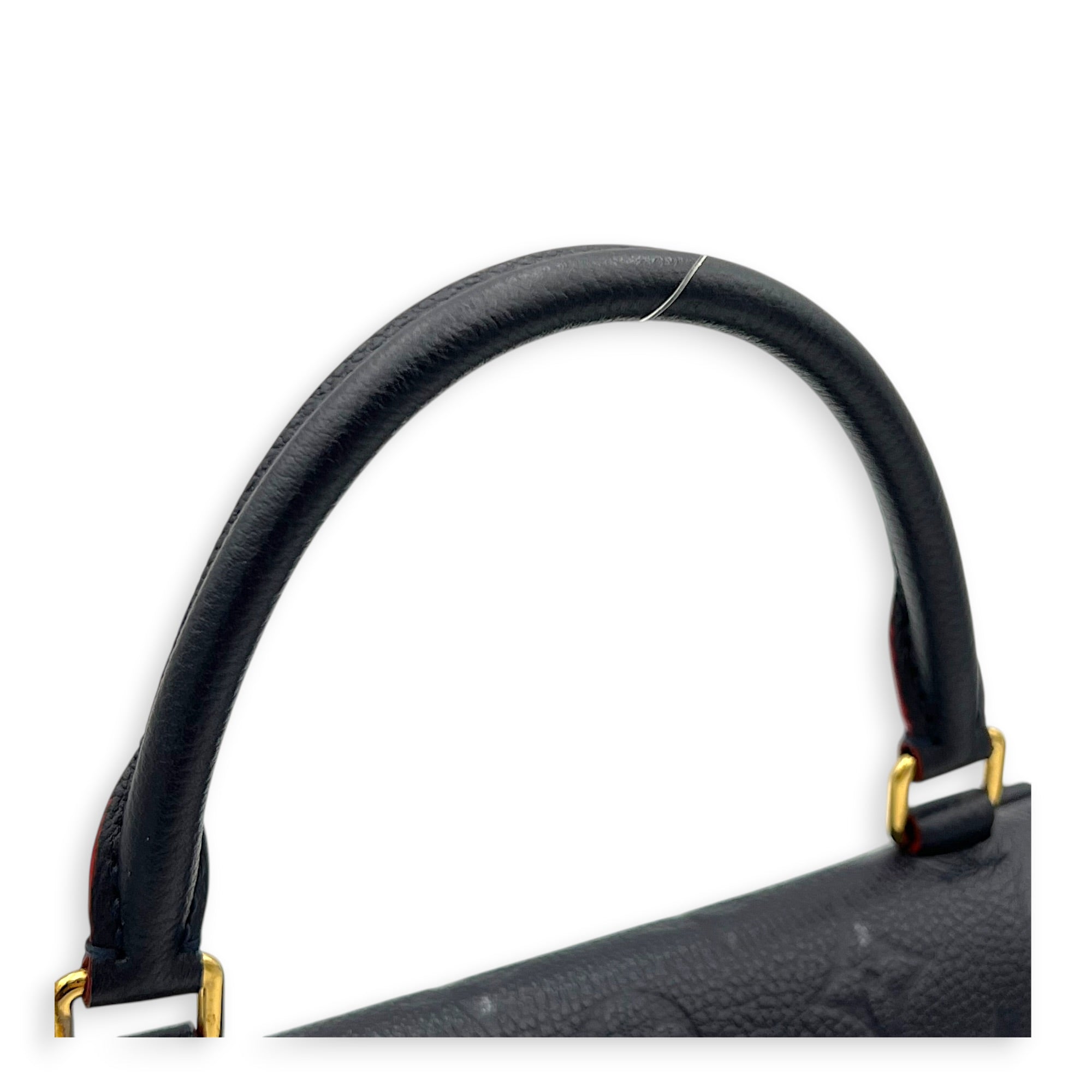 Marignan Top Handle Bag Blue in Empreinte Leather, Gold hardware