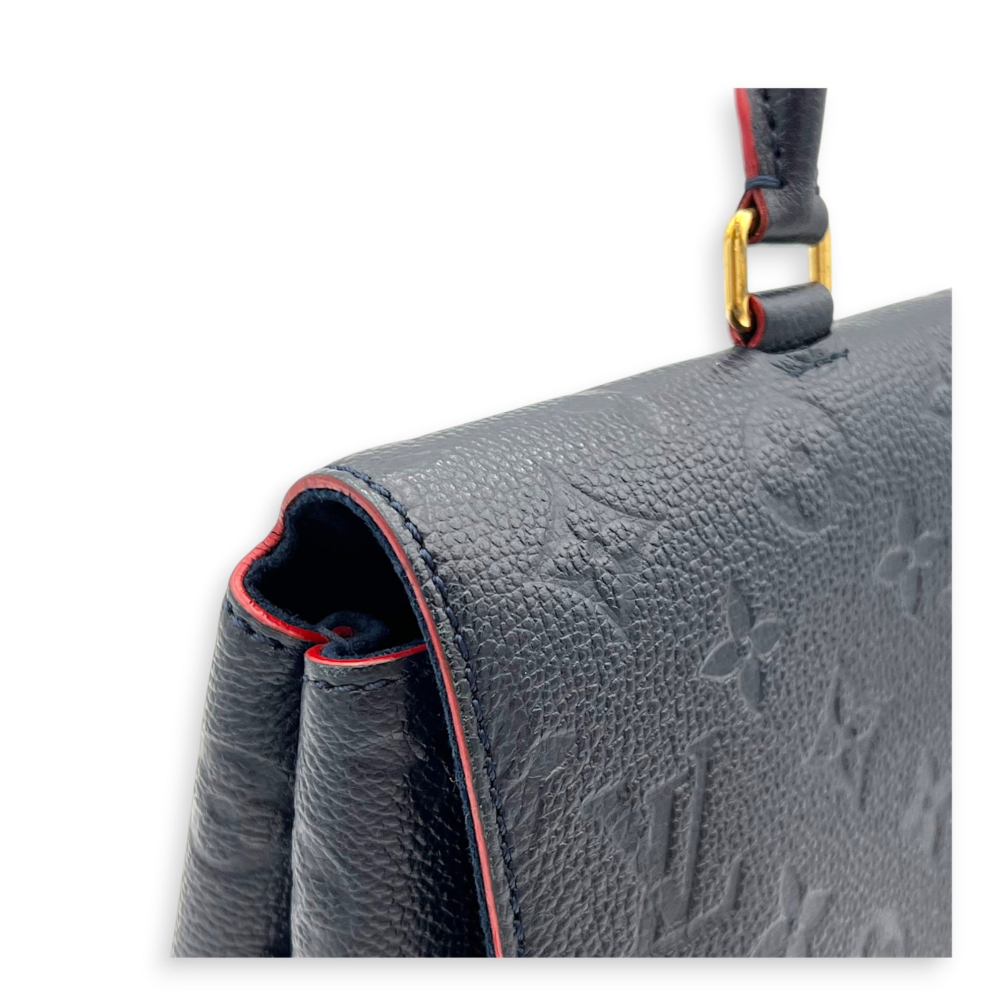 Marignan Top Handle Bag Blue in Empreinte Leather, Gold hardware