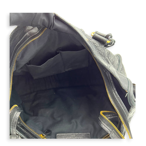 City Top Handle Bag Black in Distressed Leather, Gold hardware
