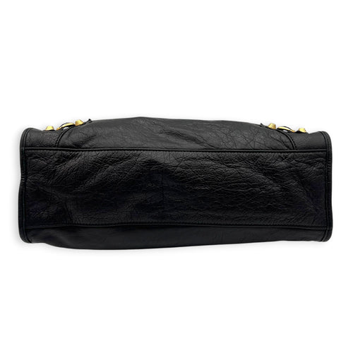 City Top Handle Bag Black in Distressed Leather, Gold hardware