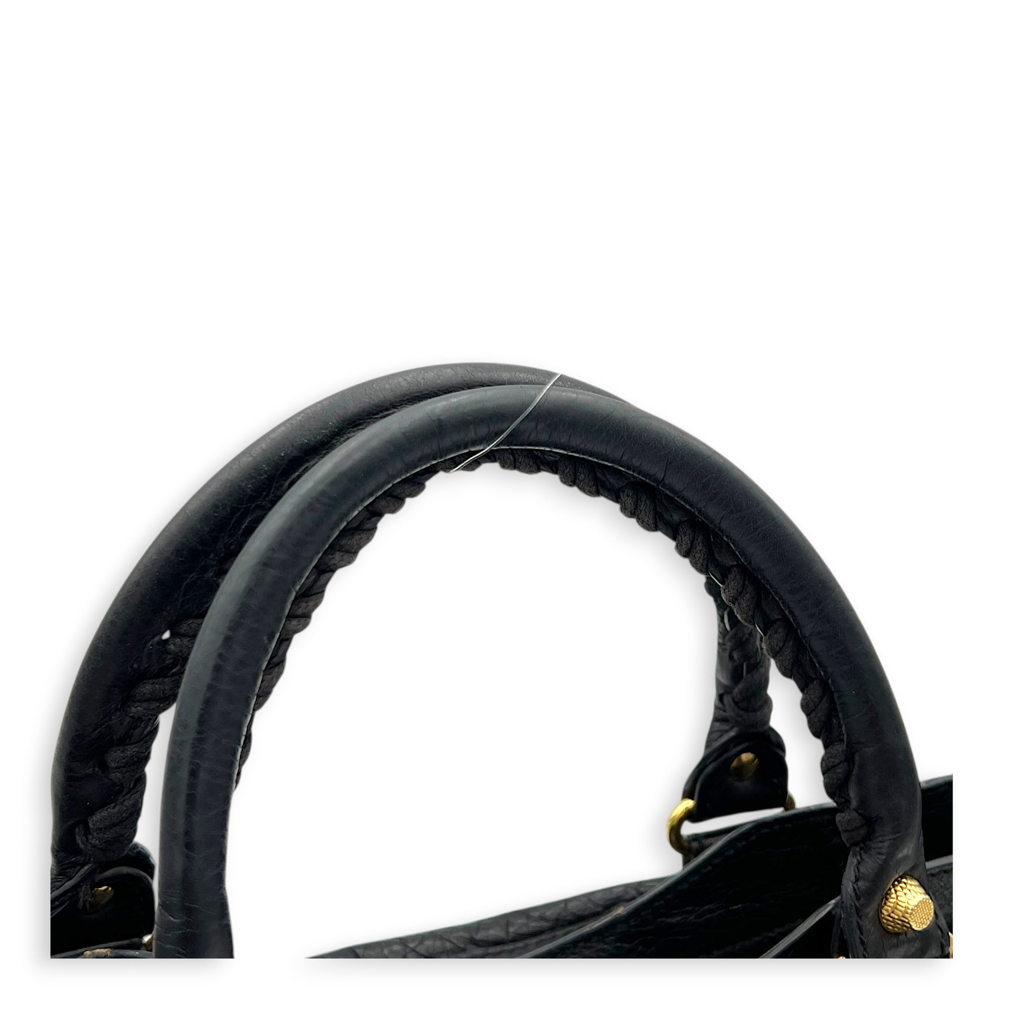 City Top Handle Bag Black in Distressed Leather, Gold hardware