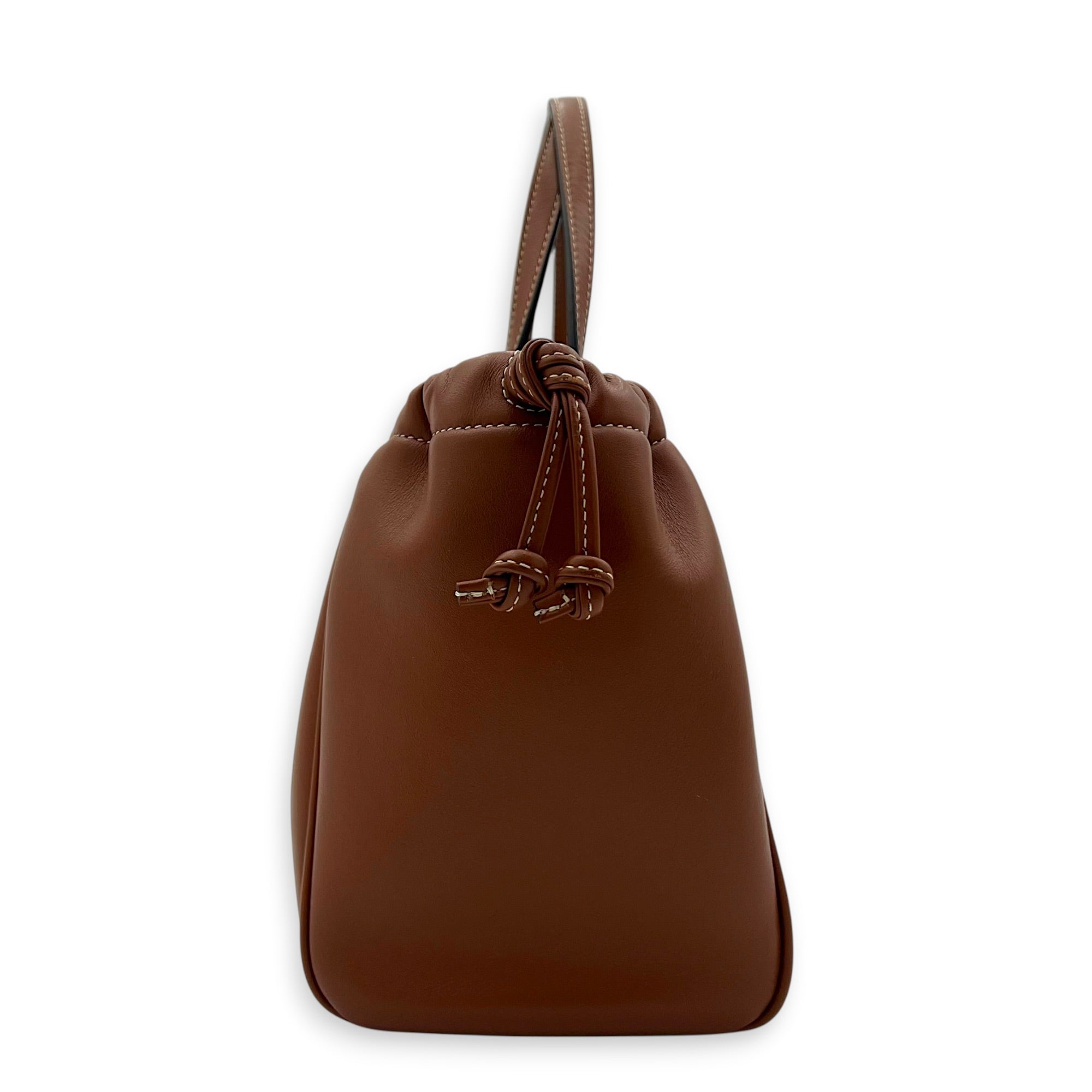 Triomphe Drawstring Top Handle Bag Brown in Calfskin, Gold hardware