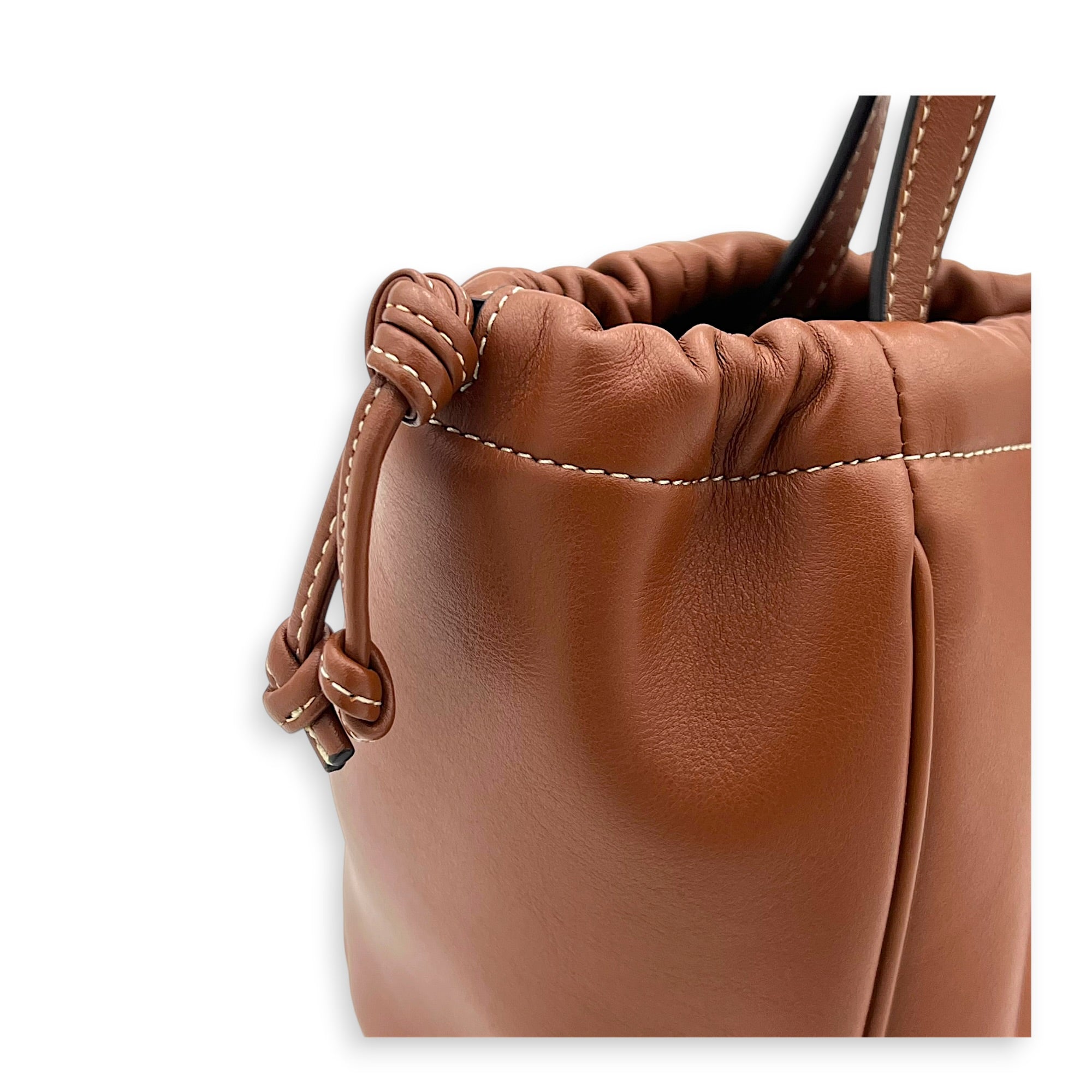 Triomphe Drawstring Top Handle Bag Brown in Calfskin, Gold hardware
