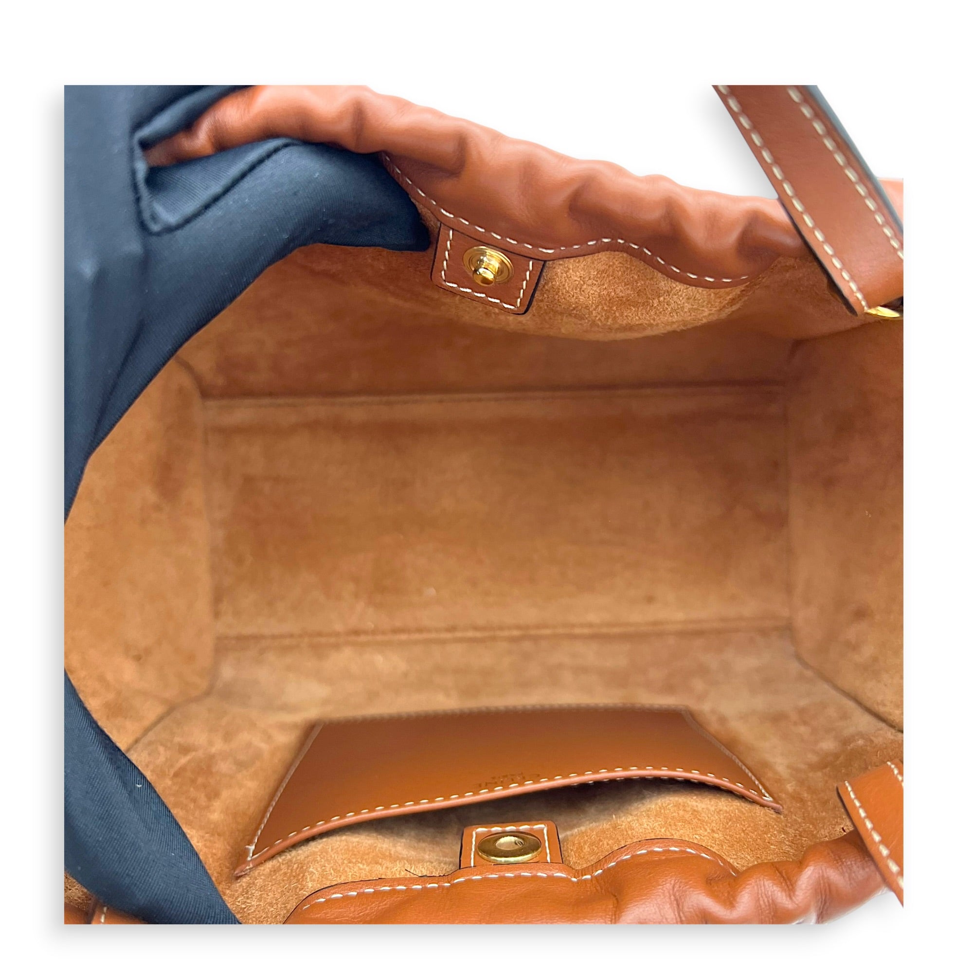 Triomphe Drawstring Top Handle Bag Brown in Calfskin, Gold hardware