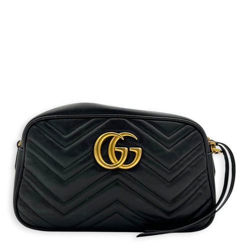 GG Marmont Shoulder Bag Black in Calfskin, Gold hardware