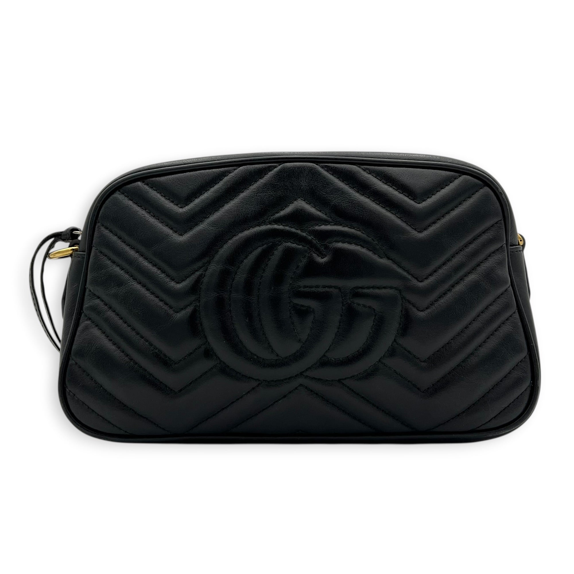 GG Marmont Shoulder Bag Black in Calfskin, Gold hardware