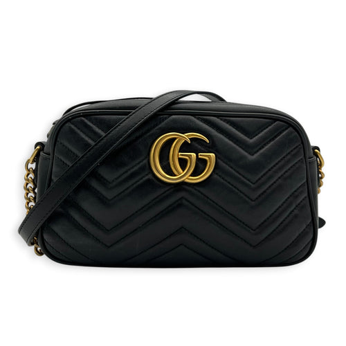 GG Marmont Shoulder Bag Black in Calfskin, Gold hardware