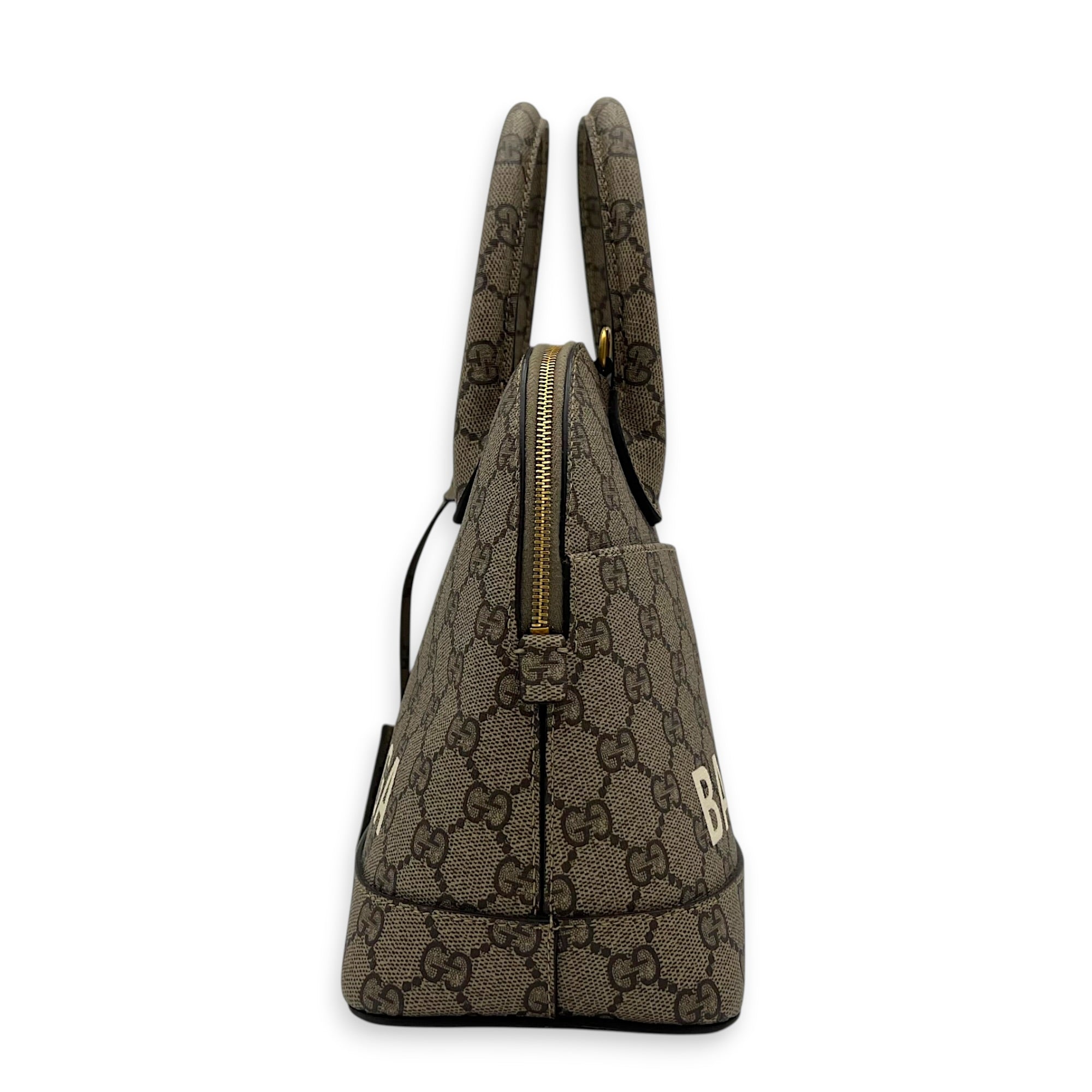 The Hacker Project Ville Brown Top Handle Bag in Coated Canvas, Gold hardware
