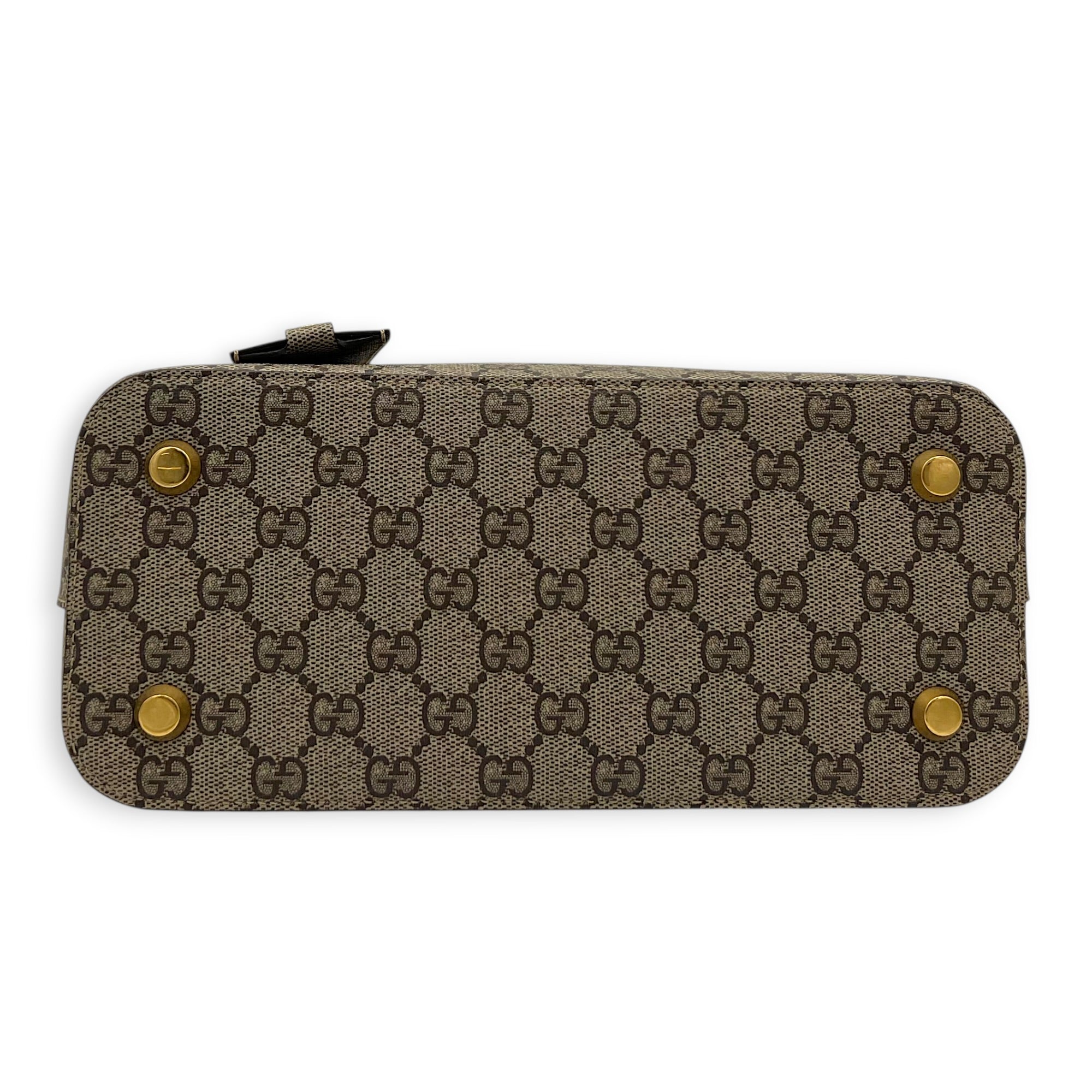 The Hacker Project Ville Brown Top Handle Bag in Coated Canvas, Gold hardware