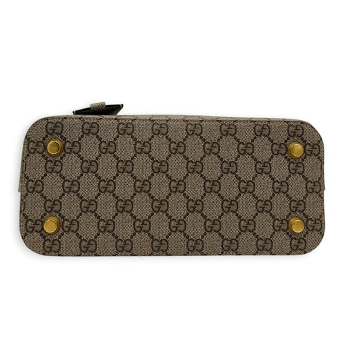 The Hacker Project Ville Brown Top Handle Bag in Coated Canvas, Gold hardware