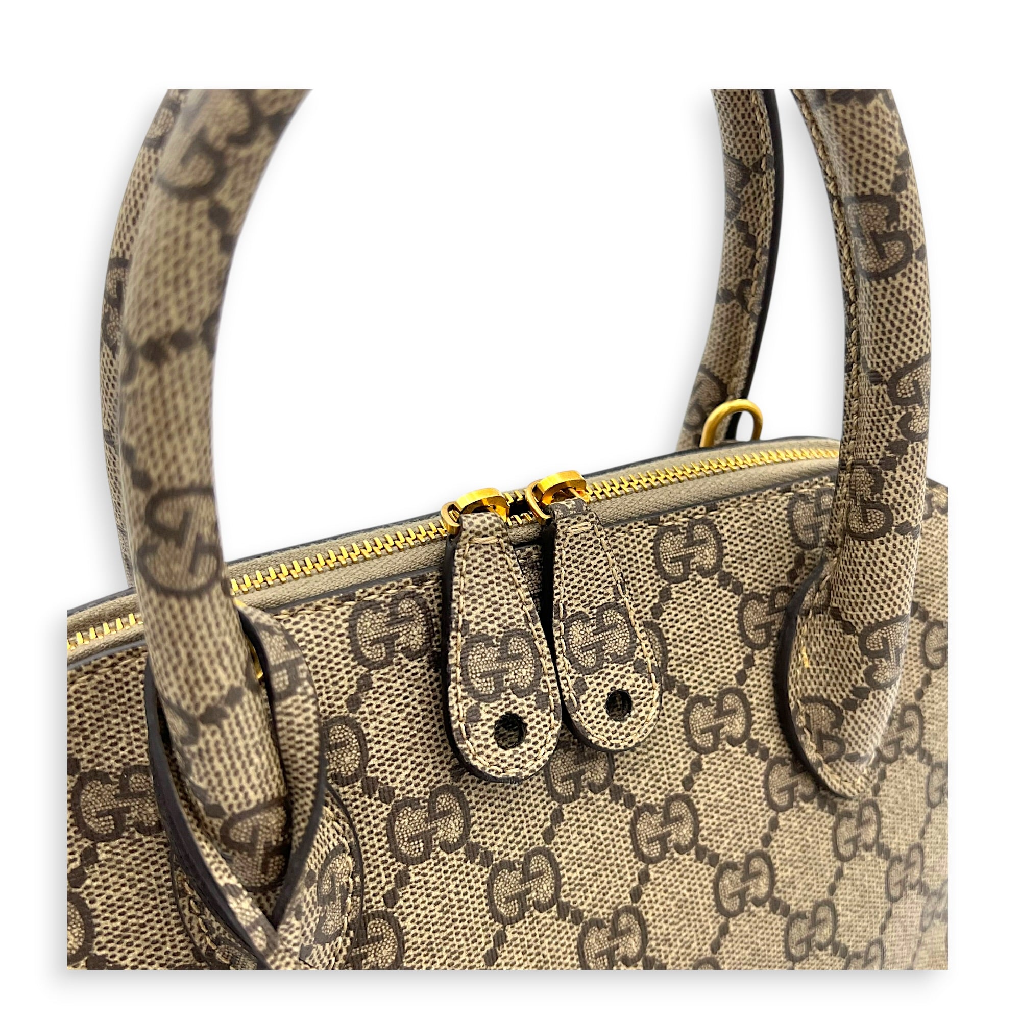 The Hacker Project Ville Brown Top Handle Bag in Coated Canvas, Gold hardware