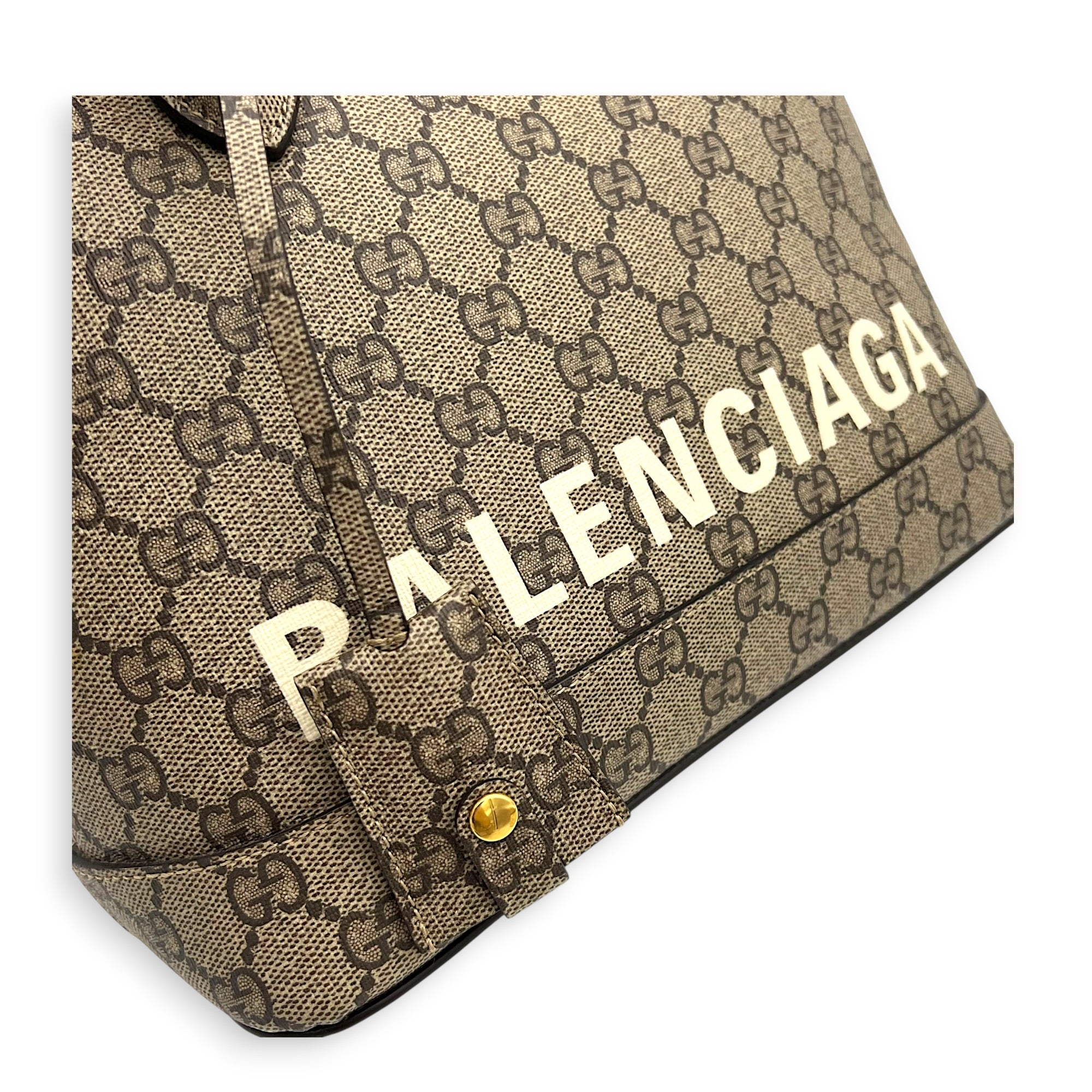 The Hacker Project Ville Brown Top Handle Bag in Coated Canvas, Gold hardware