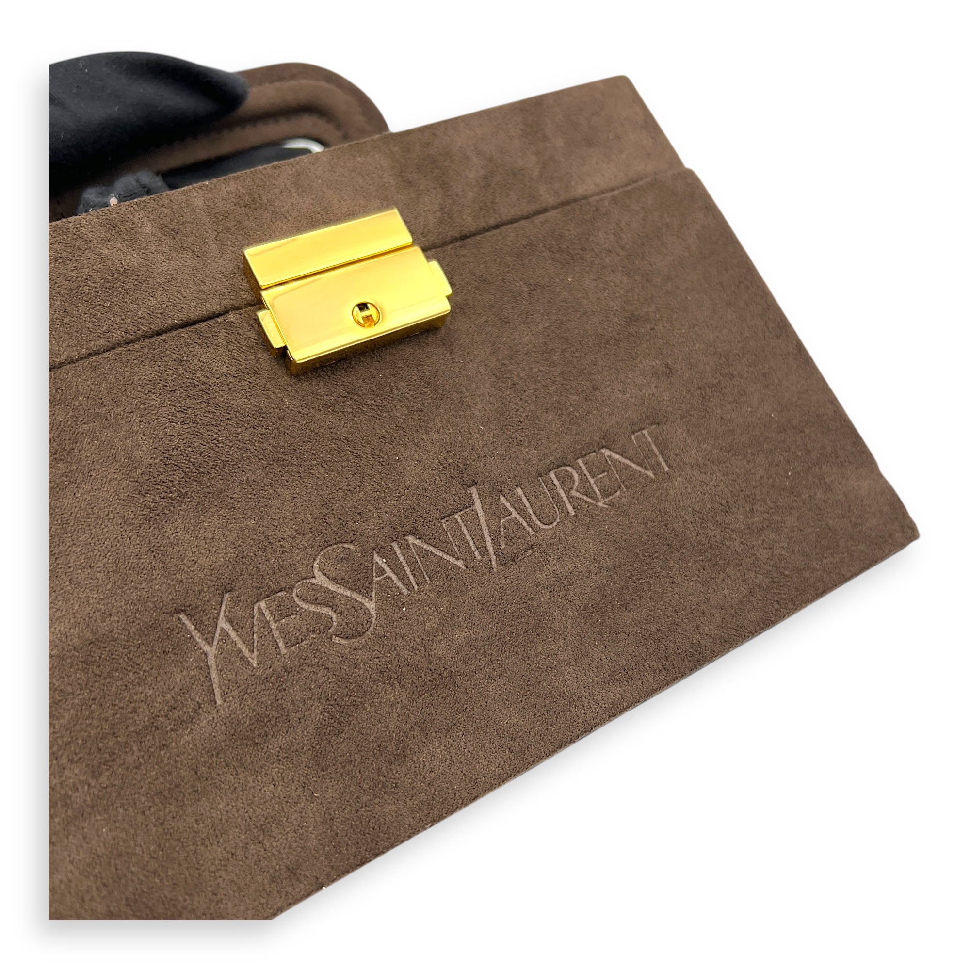 Jewellery Case Vanity Top Handle Bag Brown in Suede Leather, Gold hardware