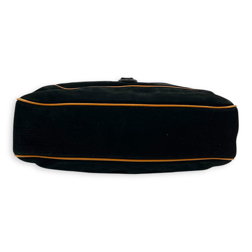 Jackie Shoulder Bag Black in Suede Leather, Silver hardware