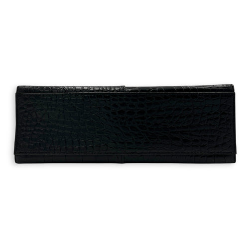 Braided Stitch Top Handle Bag Black in Crocodile Embossed Calfskin, Gold hardware