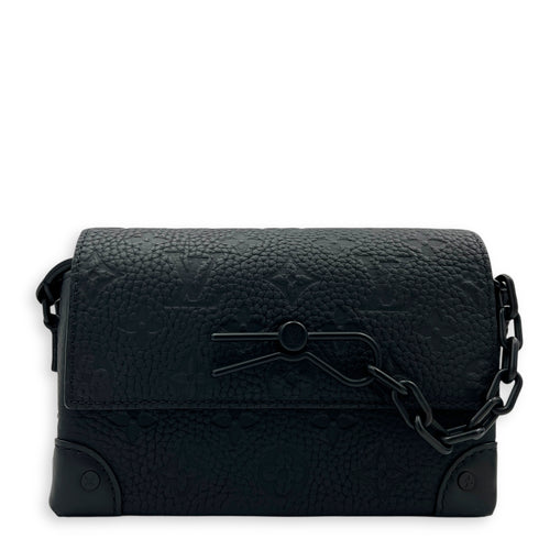 Steamer Black Crossbody Bag in Empreinte Leather, Black hardware
