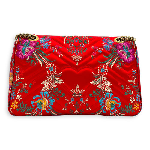 GG Marmont Shoulder Bag Red in Satin, Gold hardware