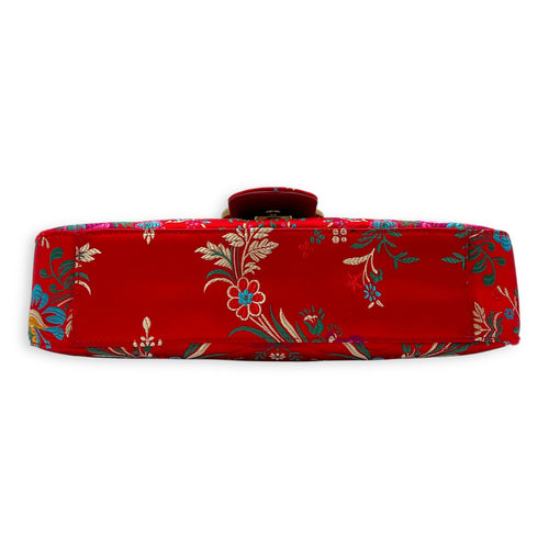 GG Marmont Shoulder Bag Red in Satin, Gold hardware