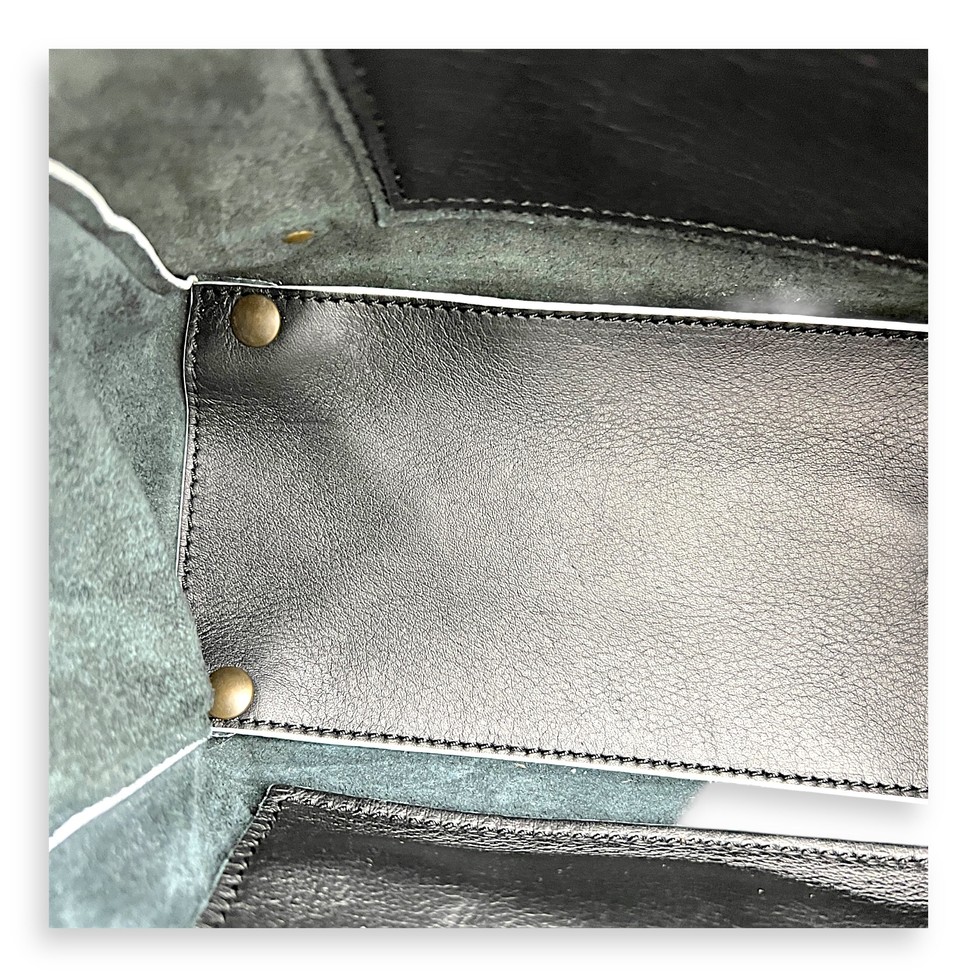 Papier Top Handle Bag Black with White Trim in Calfskin, Ruthenium hardware