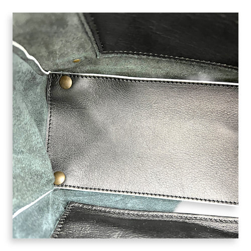 Papier Top Handle Bag Black with White Trim in Calfskin, Ruthenium hardware