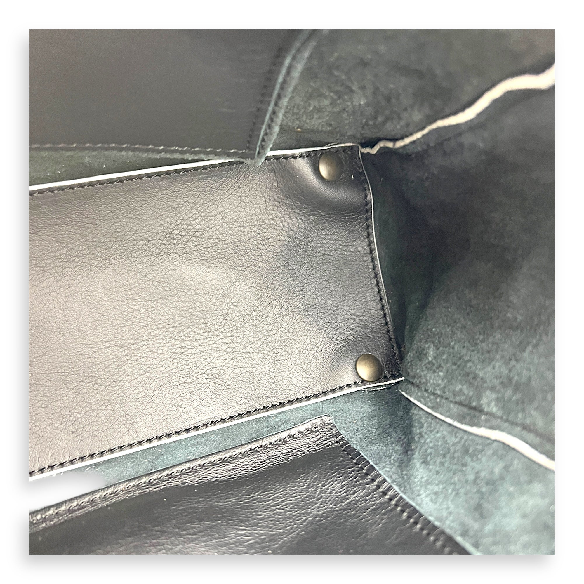 Papier Top Handle Bag Black with White Trim in Calfskin, Ruthenium hardware