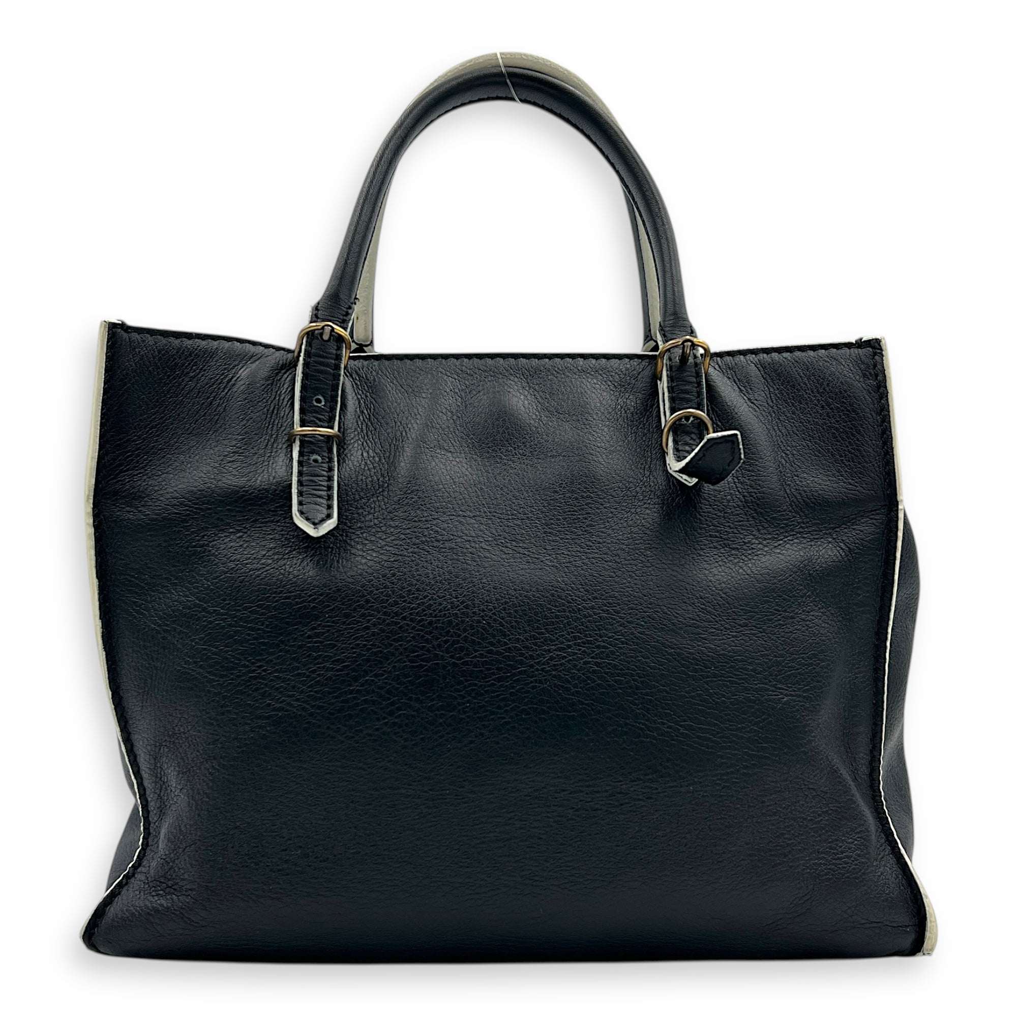 Papier Top Handle Bag Black with White Trim in Calfskin, Ruthenium hardware