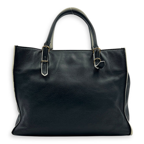 Papier Top Handle Bag Black with White Trim in Calfskin, Ruthenium hardware