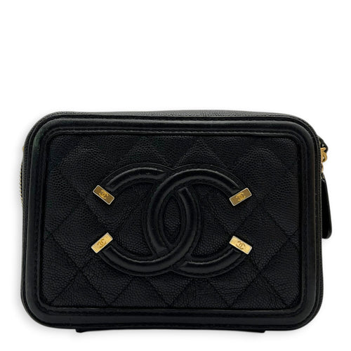 Filigree Shoulder Bag Black in Caviar Leather, Gold hardware