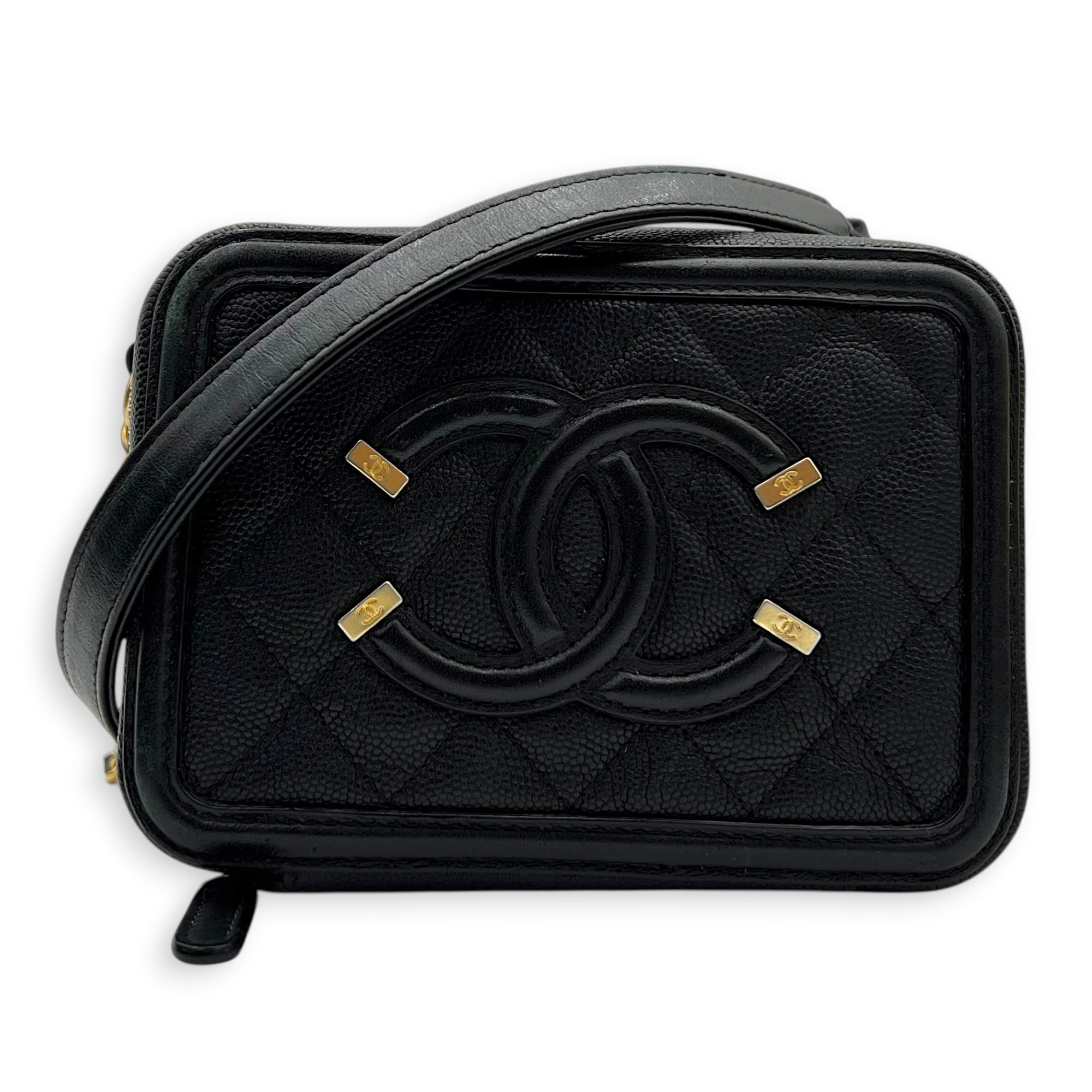 Filigree Shoulder Bag Black in Caviar Leather, Gold hardware
