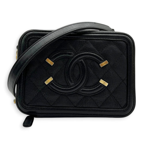 Filigree Shoulder Bag Black in Caviar Leather, Gold hardware