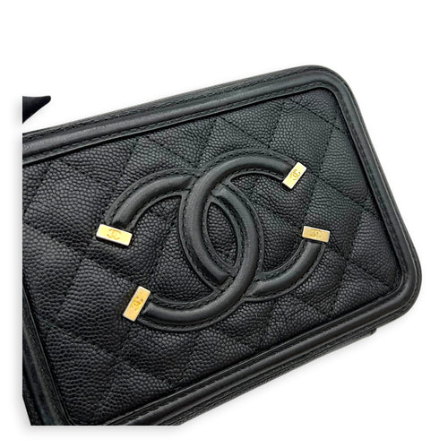 Filigree Shoulder Bag Black in Caviar Leather, Gold hardware